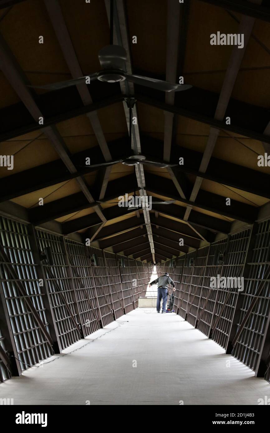 A maintenance man vacuuming the Infinity Room at House on the Rock in Spring Green, Wisconsin. Stock Photo