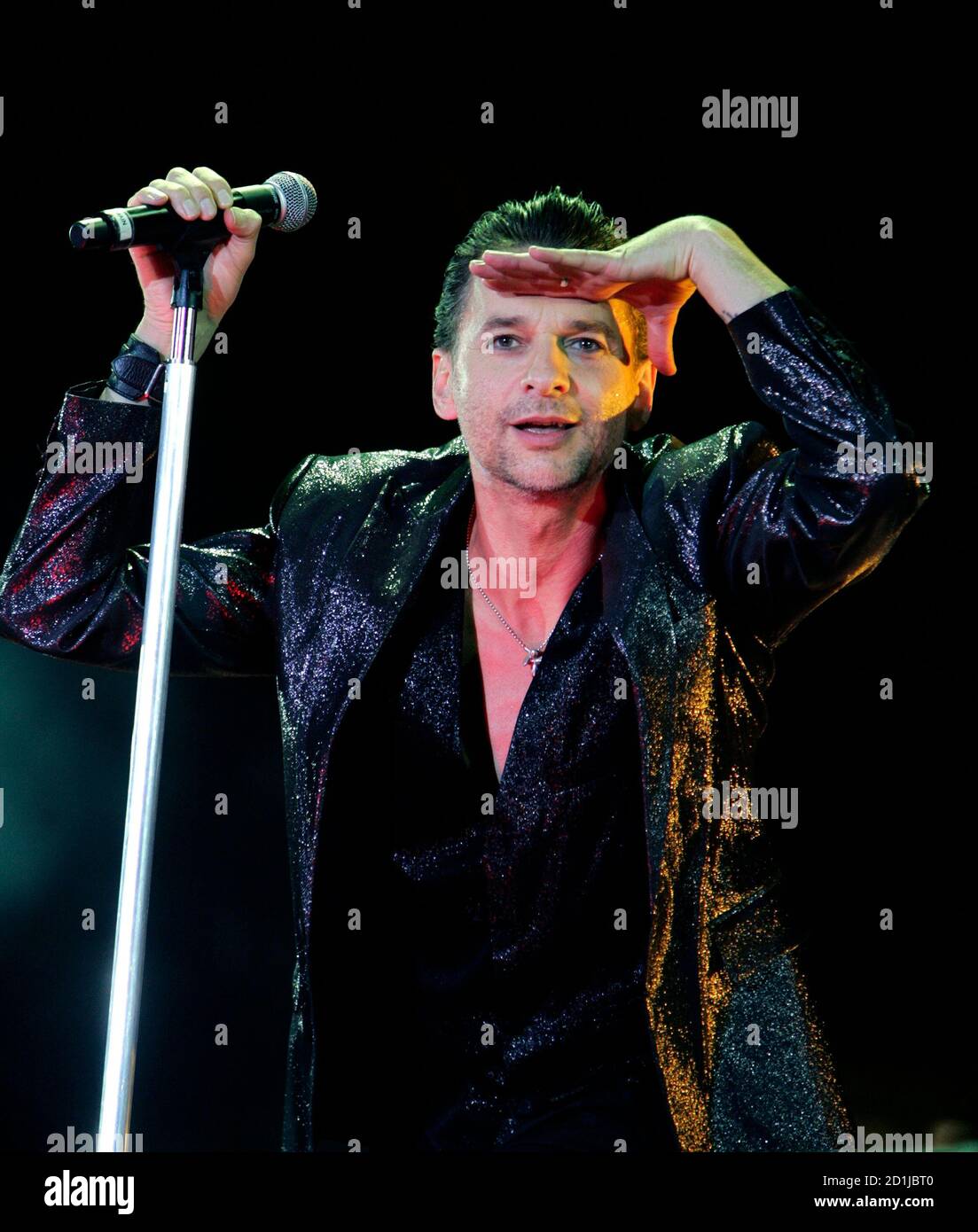 Lead singer for the British band Depeche Mode, Dave Gahan, performs on the  stage during their concert in Budapest June 23,2009. The concert is a part  of the "Tour of the Universe".