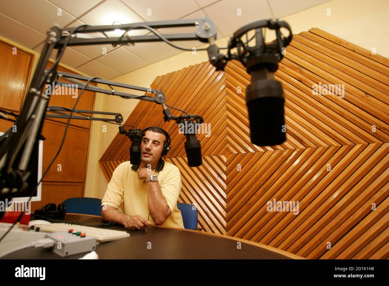 Noureddine Karame speaks during his radio programme in Rabat in this June  28, 2007 file photo. The programme is broadcast in Darija language.  Morocco's official language is standard Arabic, but most Moroccans