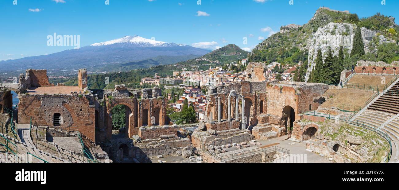 Taormina The Greek Theatre with the Mt. Etna volcano and the City