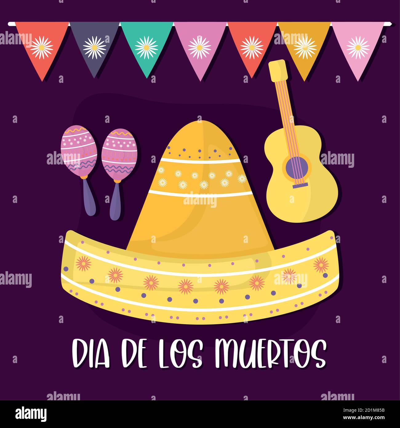 Mexican day of the dead maracas hat and guitar vector design Stock ...