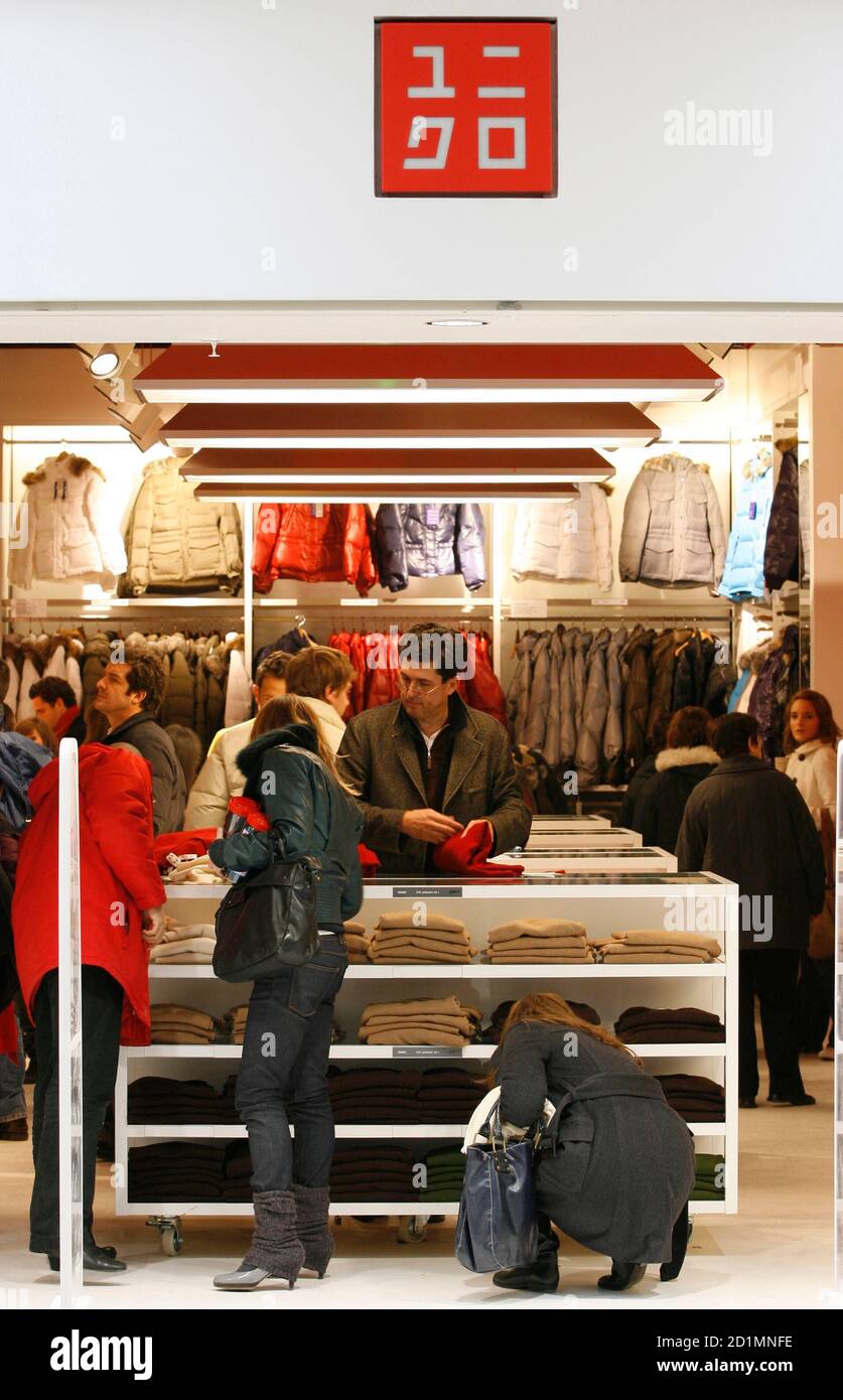 General view of the casual clothing store Uniqlo operated by Japanese  clothing retailer Fast Retailing Co. in La Defense, near Paris, December  21, 2007. Fast Retailing Co. opened its first French Uniqlo