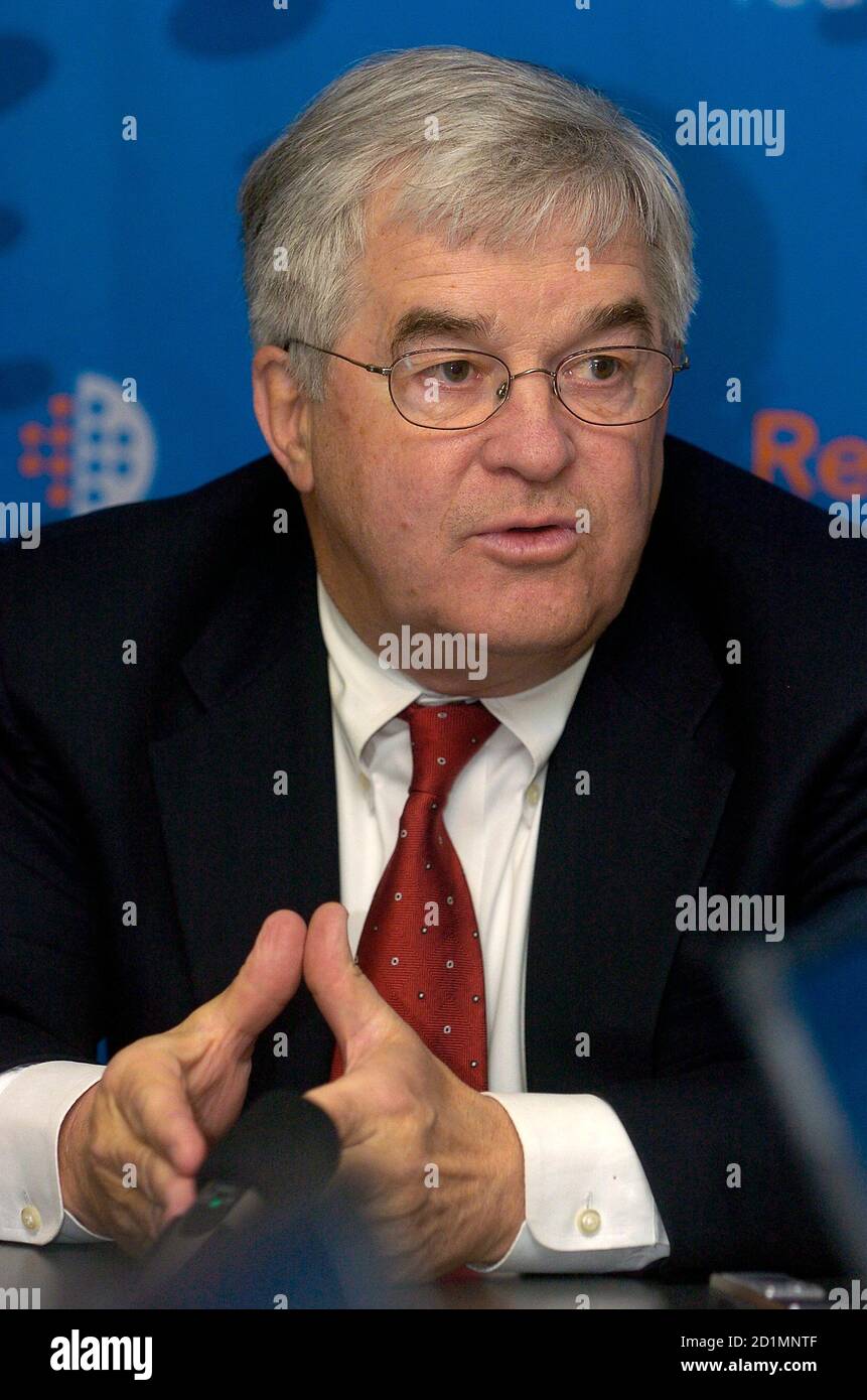 Public Company Accounting Oversight Board Chairman Mark Olson makes remarks on his panel's role in investigating possible fraud in subprime mortgage lending at the Reuters Regulation Summit, in Washington, February 7, 2008.     REUTERS/Mike Theiler (UNITED STATES) Stock Photo