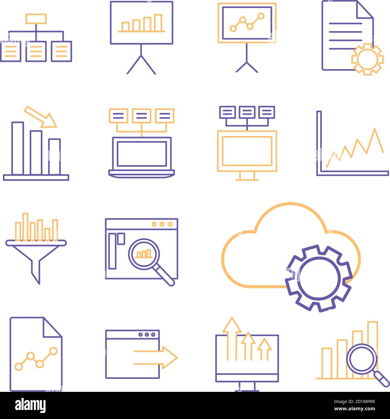 Data analysis line style set of icons vector design Stock Vector Image ...