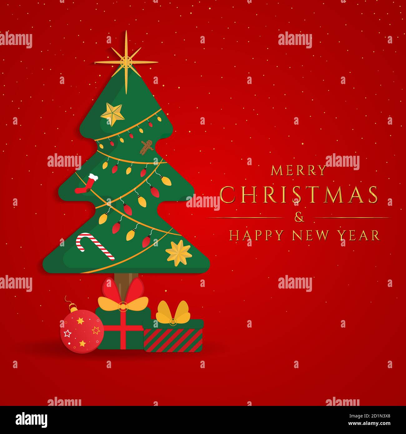 Christmas tree and gift elemant design red background. vector ...