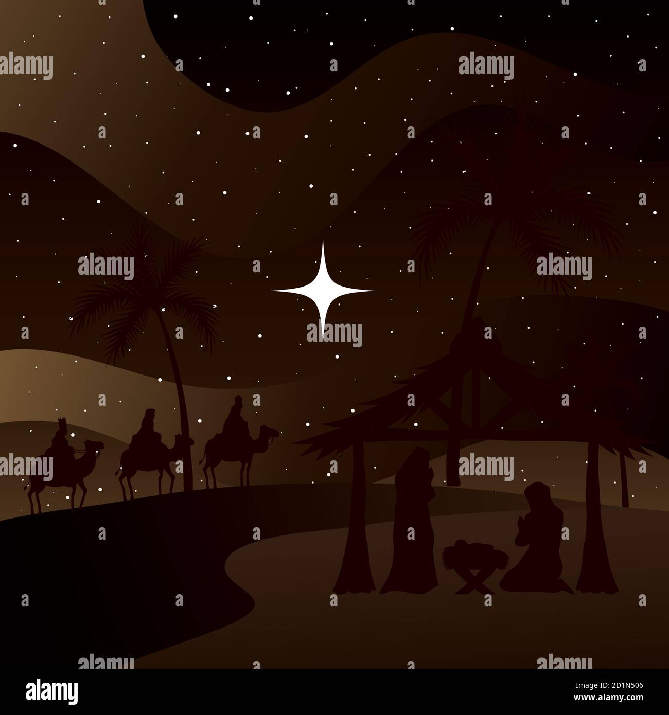 nativity mary joseph baby and wise men on brown background vector ...