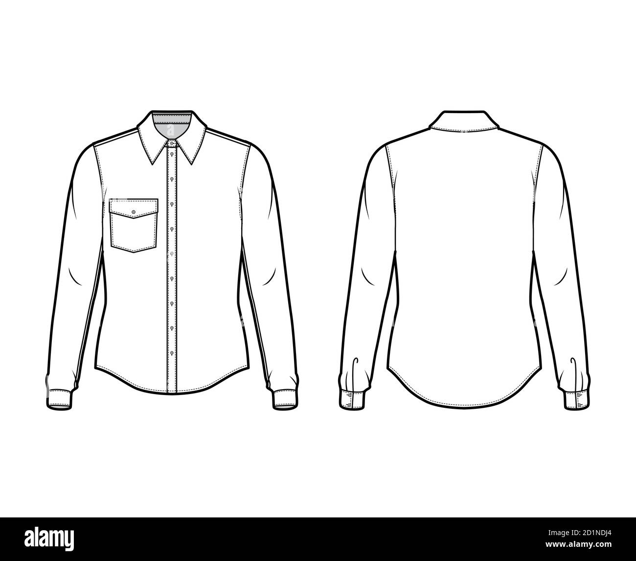 Classic shirt technical fashion illustration with long sleeve with cuff ...