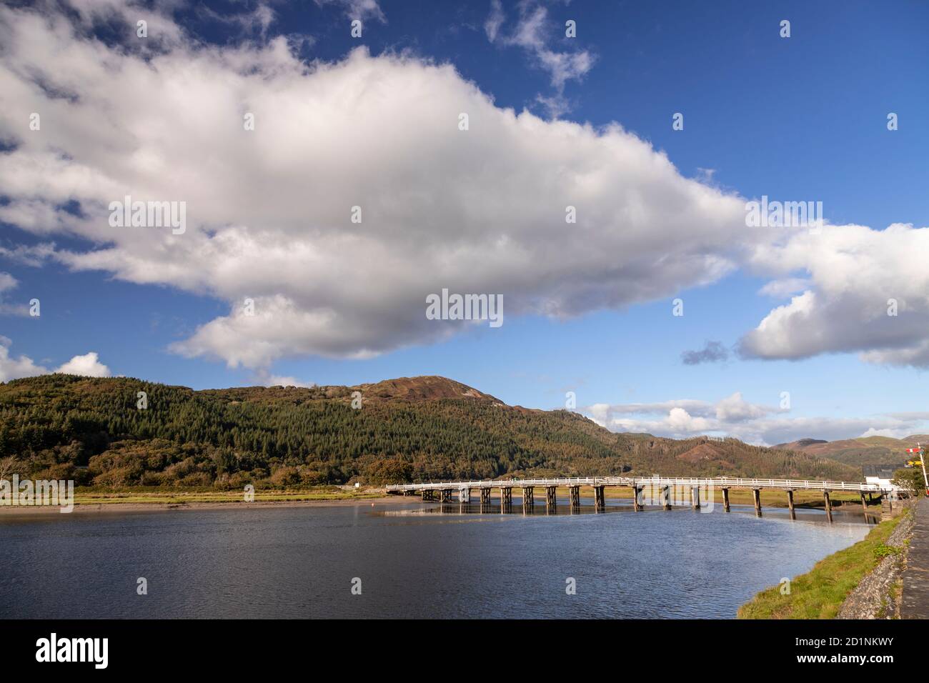 Old wooden toll bridge at Penmaenpool, Wales Stock Photo