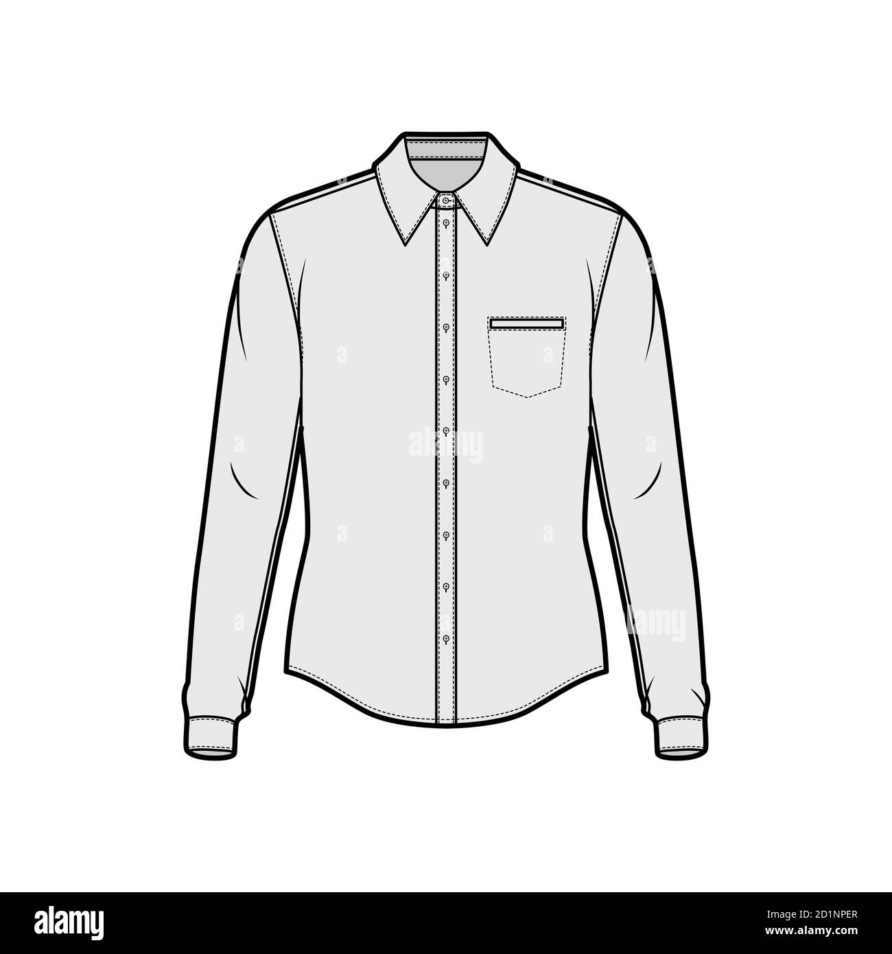 Classic shirt technical fashion illustration with long sleeves with