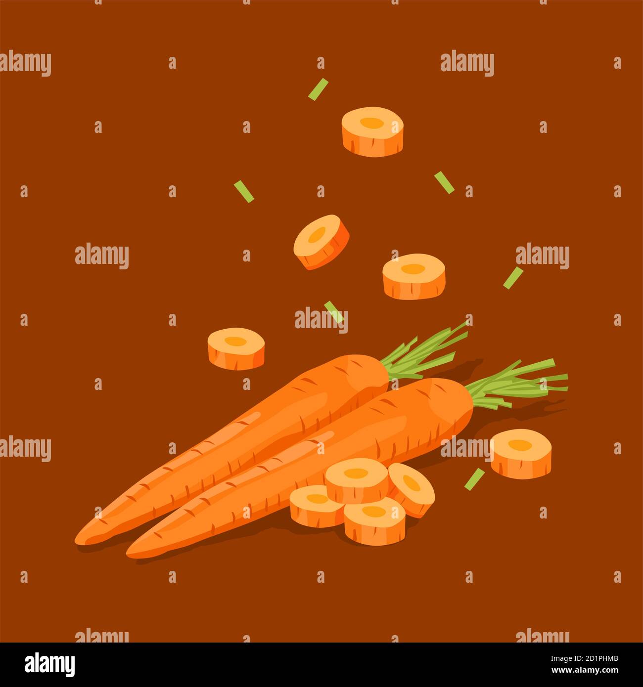 Fresh vegetable Carrot falling vector in brown background Stock Vector