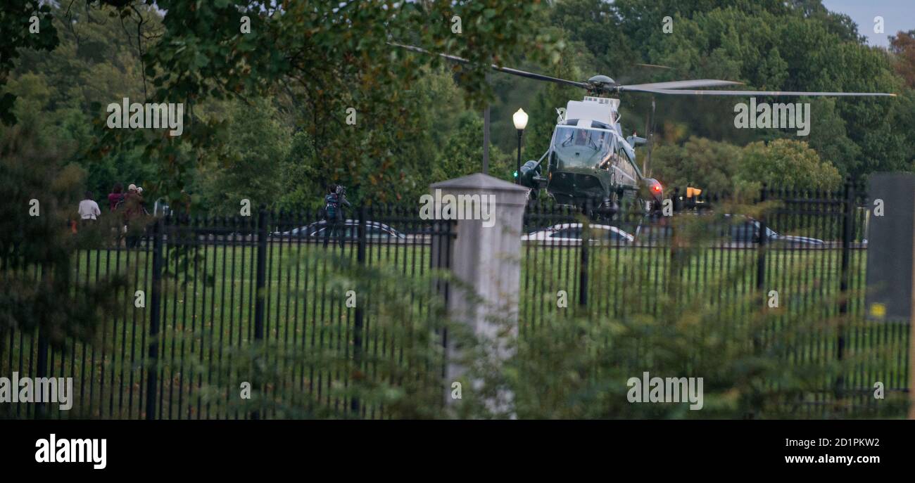 Airforce 1 departs Walter Read National Military hospital with the President of the US Donald J Trump after being treated for covid 19. Oct 5, 2020. Stock Photo