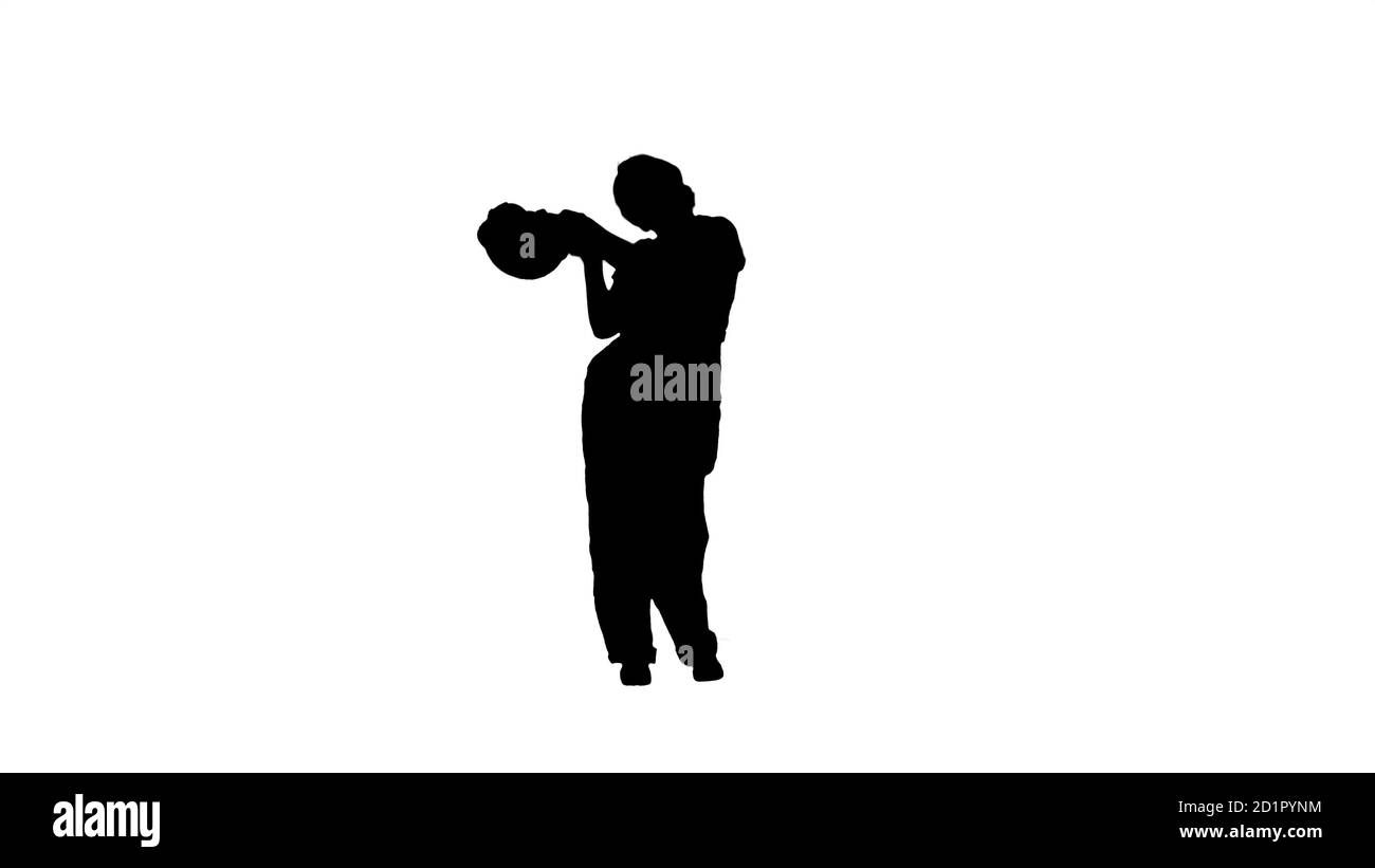 Silhouette Tradeswoman dancing. Construction uniform dressed wom Stock Photo