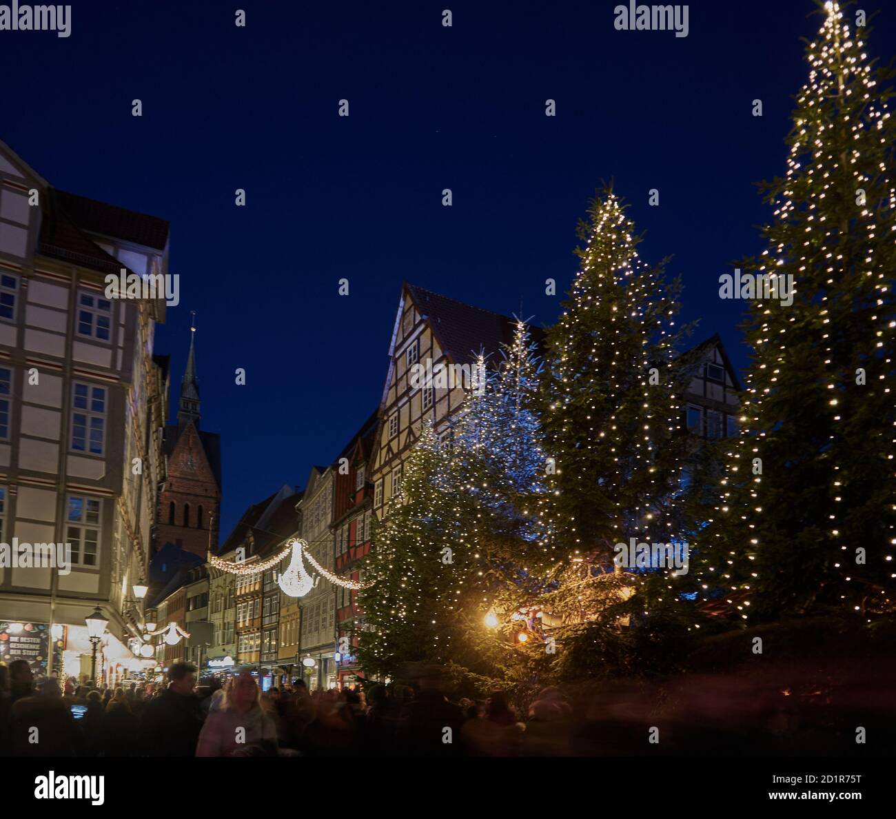 Hannover, Germany, December 21., 2019 Christmas trees illuminated with