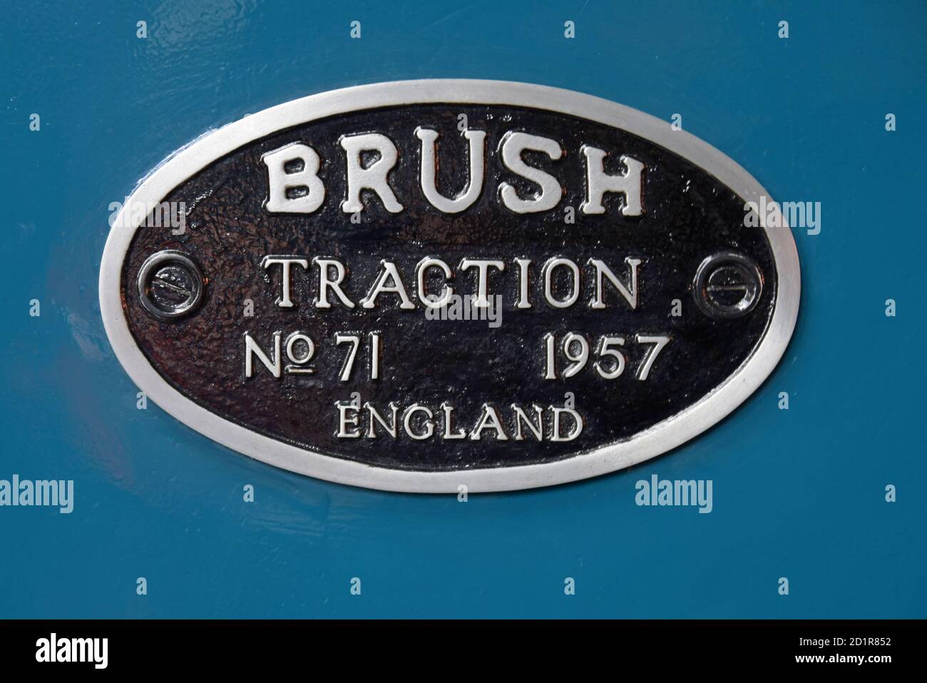 Maker's plate by Brush Traction on  a Class 31 diesel locomotive at the National Railway Museum, York, UK Stock Photo