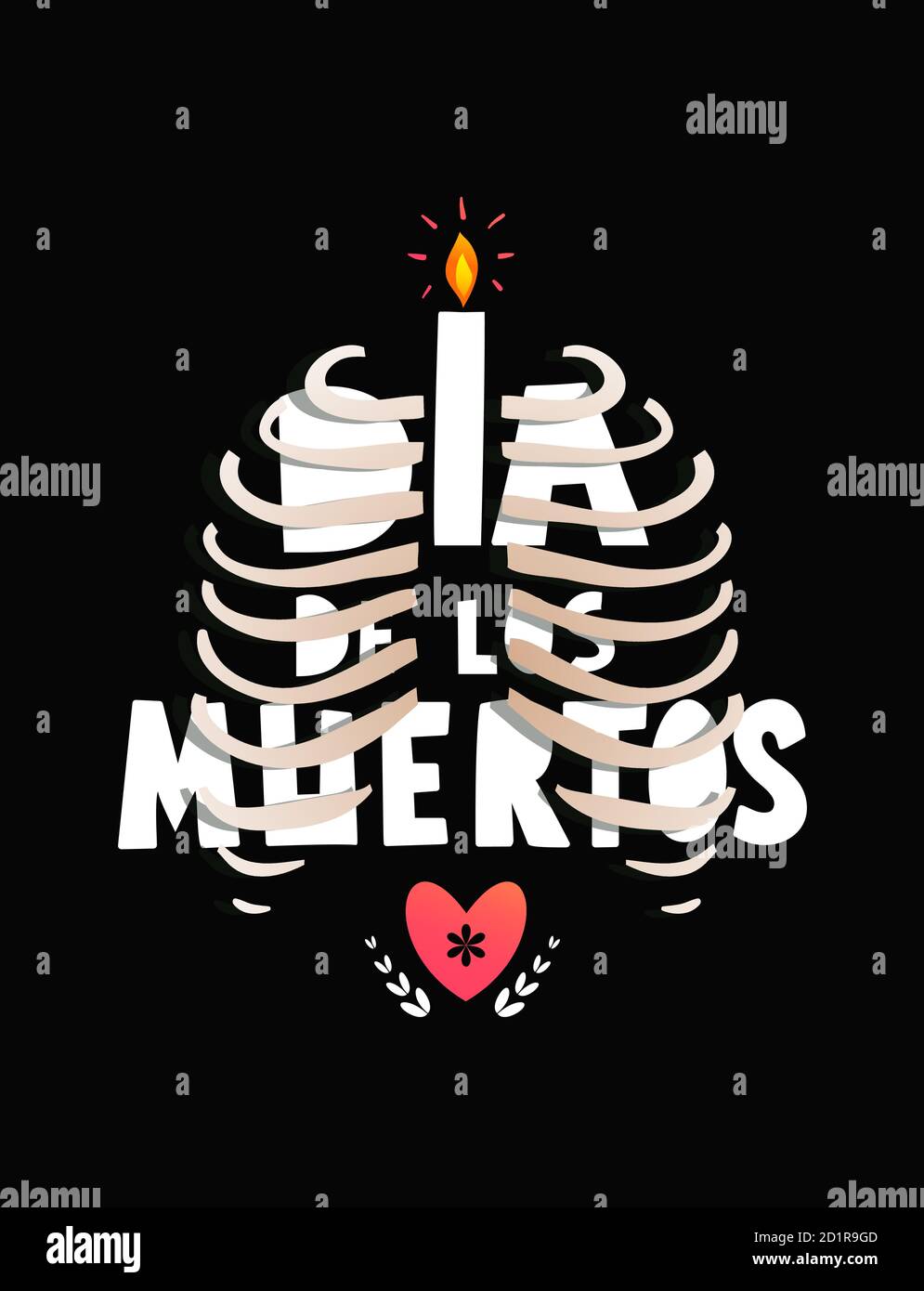 Day of the dead with skeleton ribs and lettering Dia de los Muertos ...