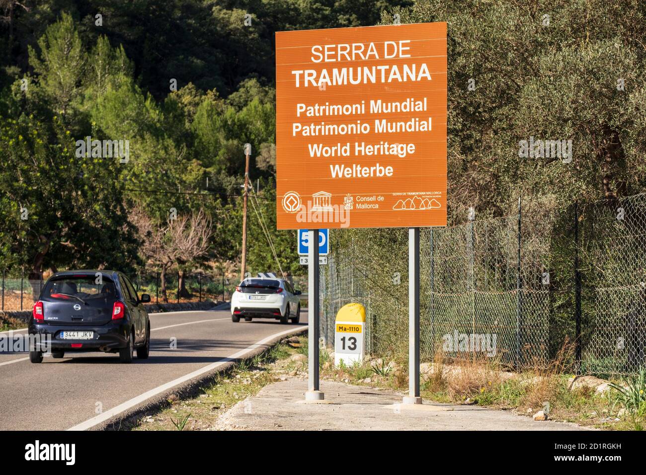 cartel de la sierra de Tramuntana como patrimonio de la humanidad, Valldemossa, Mallorca, Balearic islands, spain Stock Photo