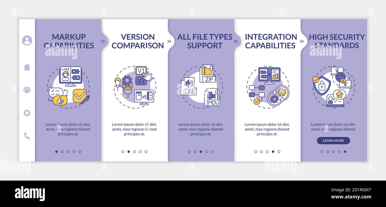Online reviewing and approving tool features onboarding vector template Stock Vector