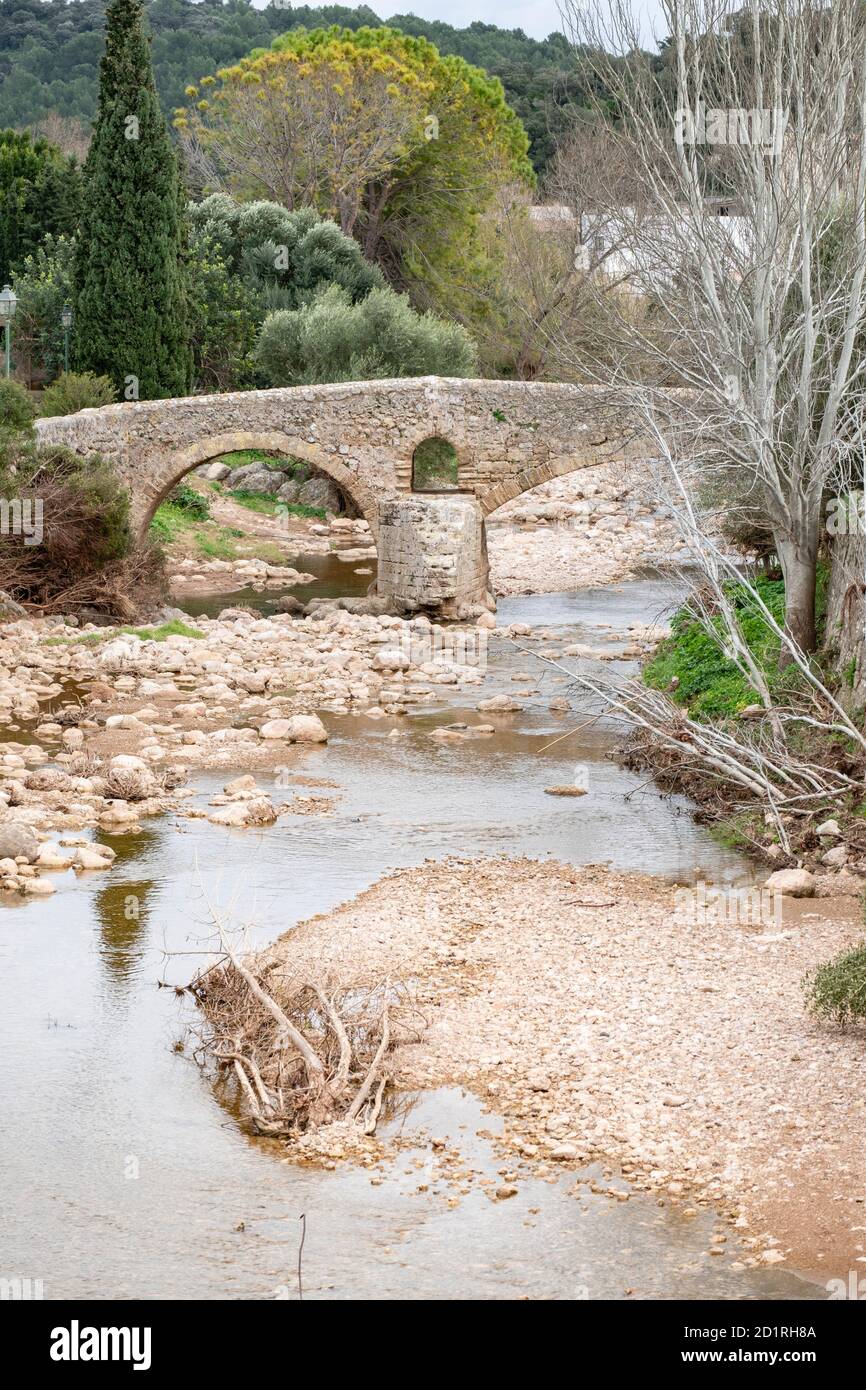 Pont Romà, Puente Romano sobre el torrente de Sant Jordi, 'Puente de Cubelles', Pollença , Mallorca, Balearic islands, spain Stock Photo