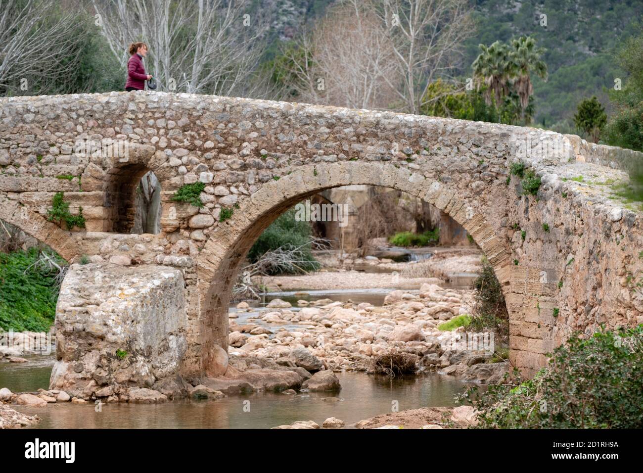 Pont Romà, Puente Romano sobre el torrente de Sant Jordi, 'Puente de Cubelles', Pollença , Mallorca, Balearic islands, spain Stock Photo