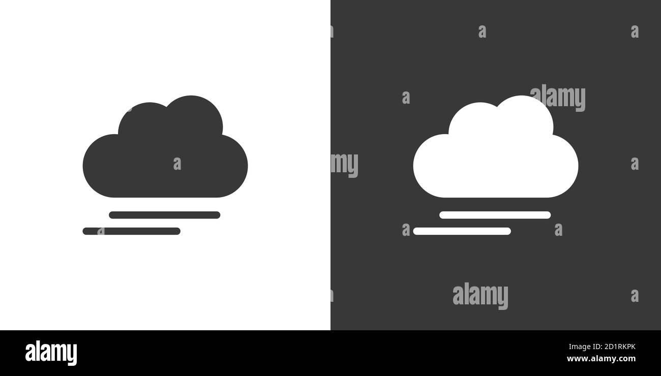 Fog and cloud. Isolated icon on black and white background. Weather ...