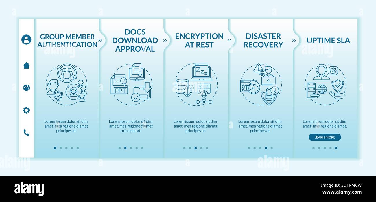 Telecommuting tool security parameters onboarding vector template Stock Vector