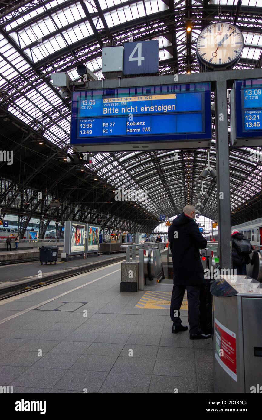February 3rd, 2020, Central Train Station in Cologne Germany. Platform 4. Stock Photo
