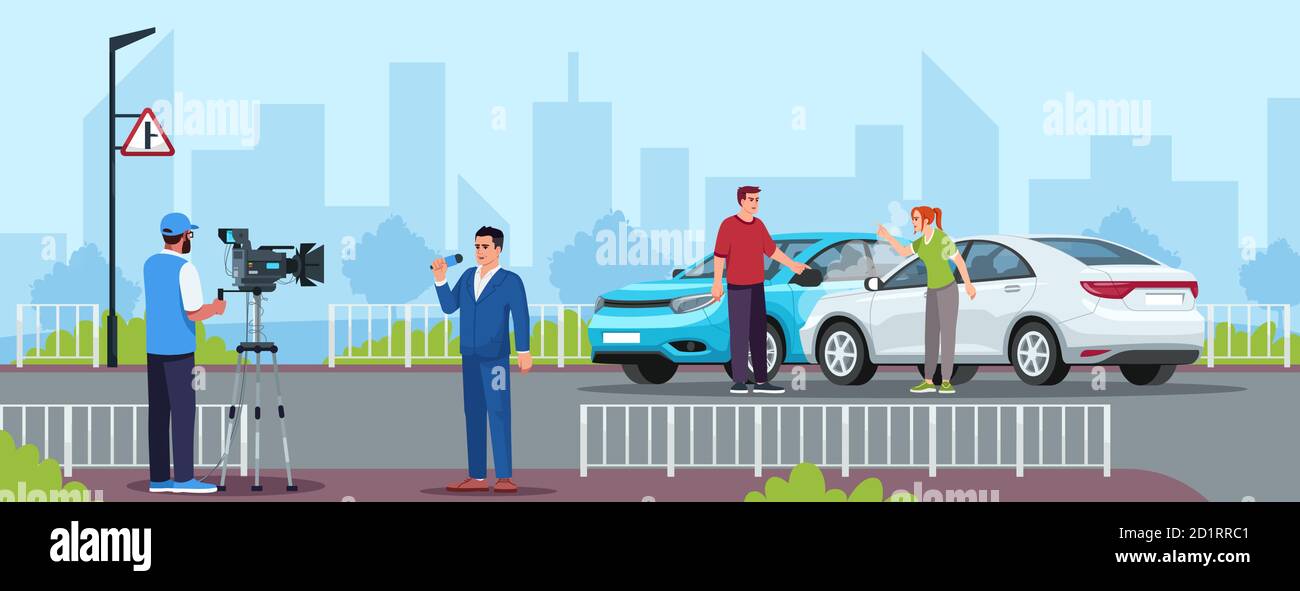 Car crash semi flat vector illustration Stock Vector