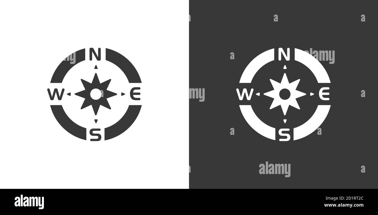Compass. Wind rose sign. Isolated icon on black and white background ...