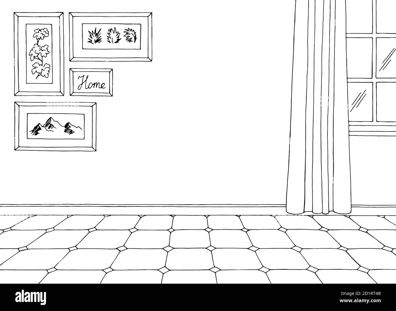 Room graphic black white home interior sketch illustration vector Stock Vector Image & Art Alamy