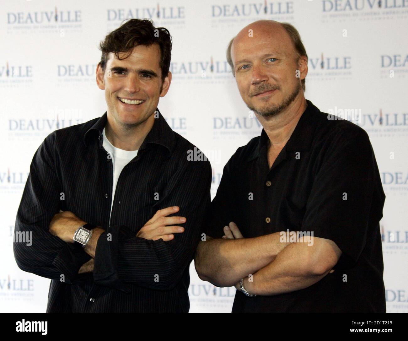 Actor Matt Dillon (L) and director Paul Haggis pose during a photocall for  the presentation of their film "Crash" at the 31th American Film Festival  of Deauville, September 5, 2005. Haggis won