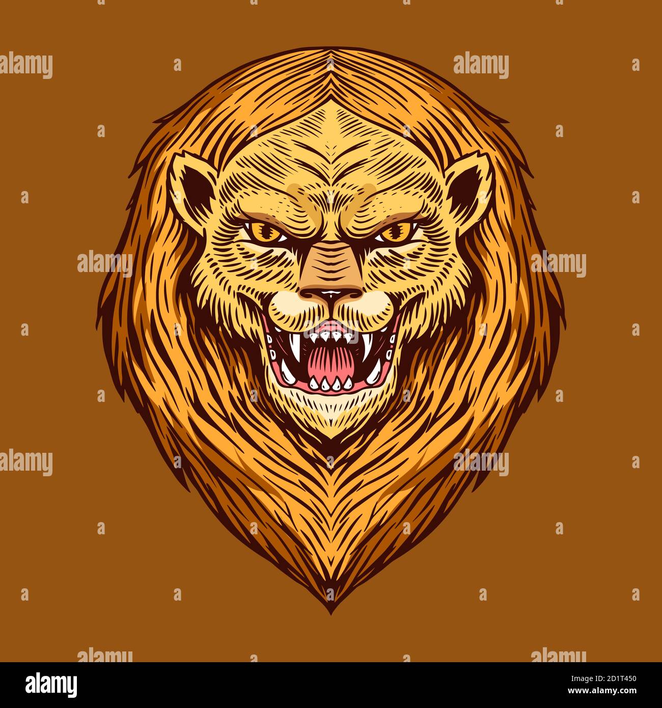 Screaming mad lion or Leo. Animal for tattoo or label. Roaring beast ...