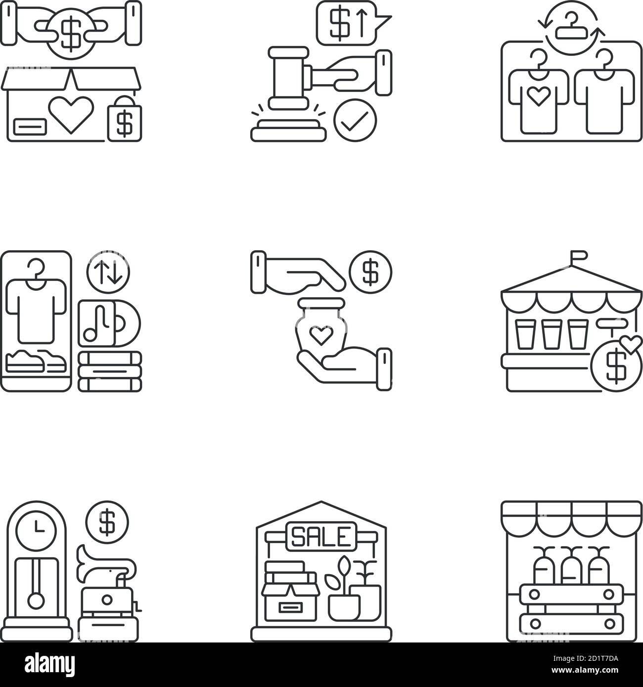 Sale pixel perfect linear icons set Stock Vector