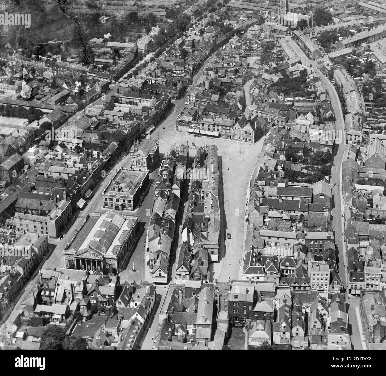 BURY ST EDMUNDS, Suffolk. Aerial view of the marketplace, Bury St Edmunds. Photographed in June 1920. Aerofilms Collection (see Links). Stock Photo