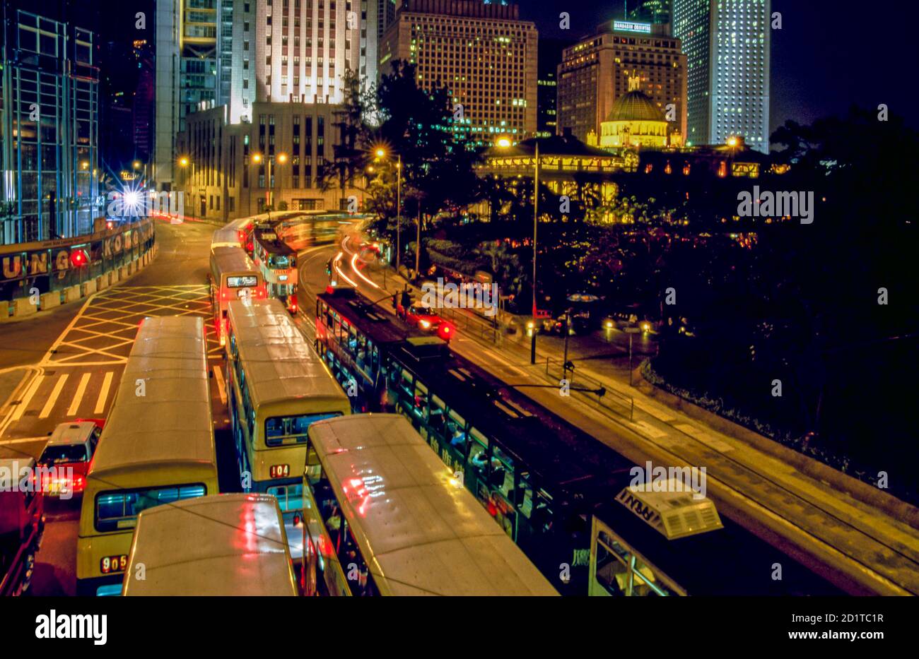 Traffic jam caused by queue of trams at Admiralty, Hong Kong, SAR, China Stock Photo