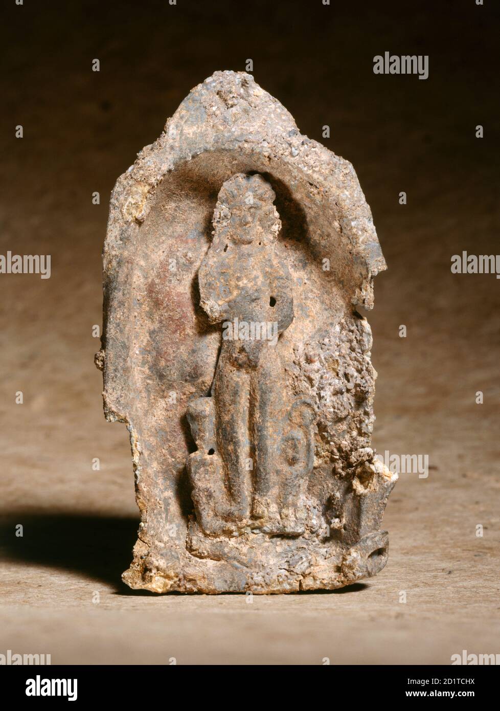 WROXETER ROMAN CITY, Shropshire. General view of a lead votive shrine, the figurine of goddess Venus. Stock Photo