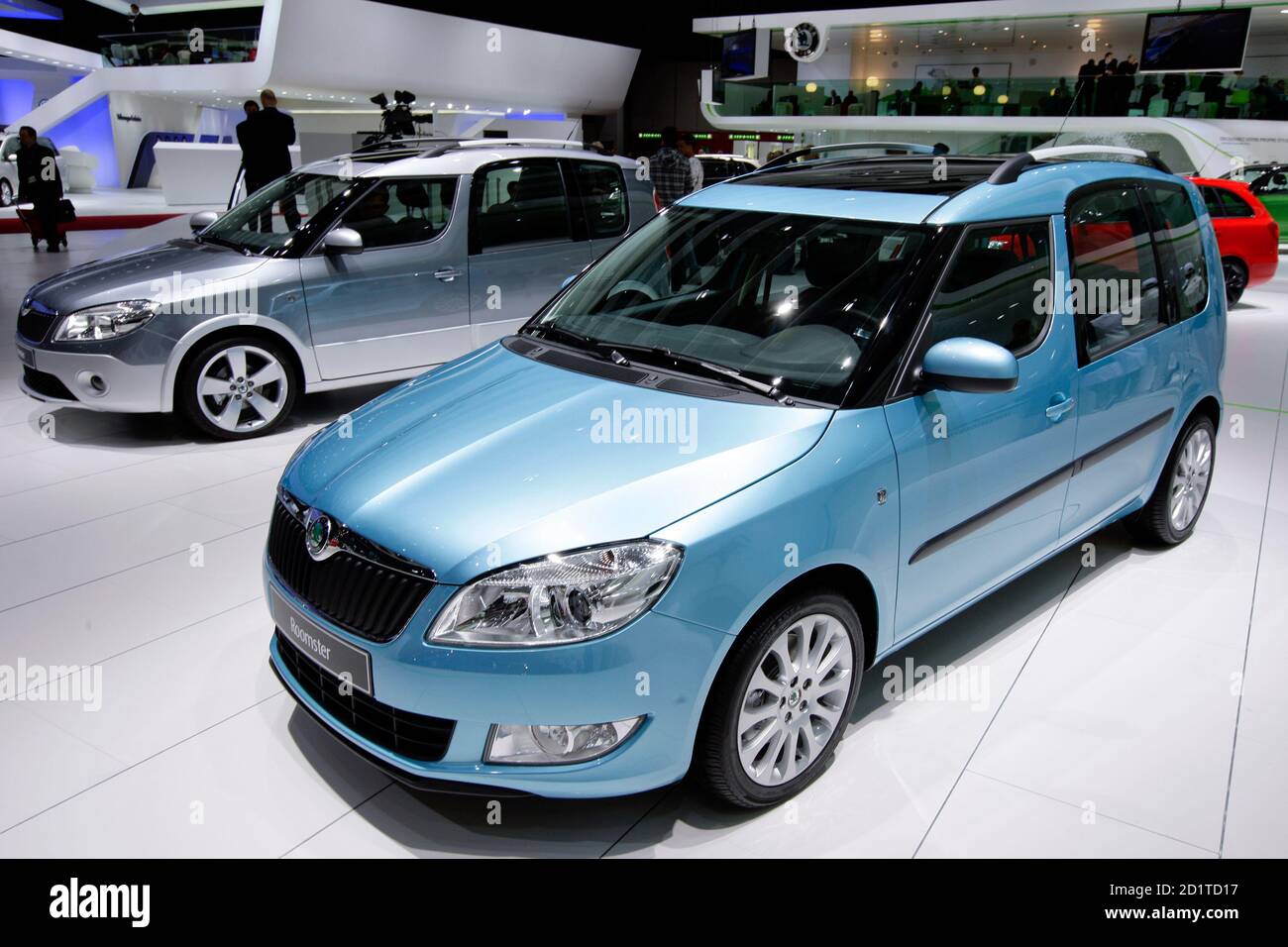 The new Skoda Roomster is displayed at the exhibition stand of Skoda during  the first media day of the 80th Geneva Car Show at the Palexpo in Geneva  March 2, 2010. REUTERS/Valentin