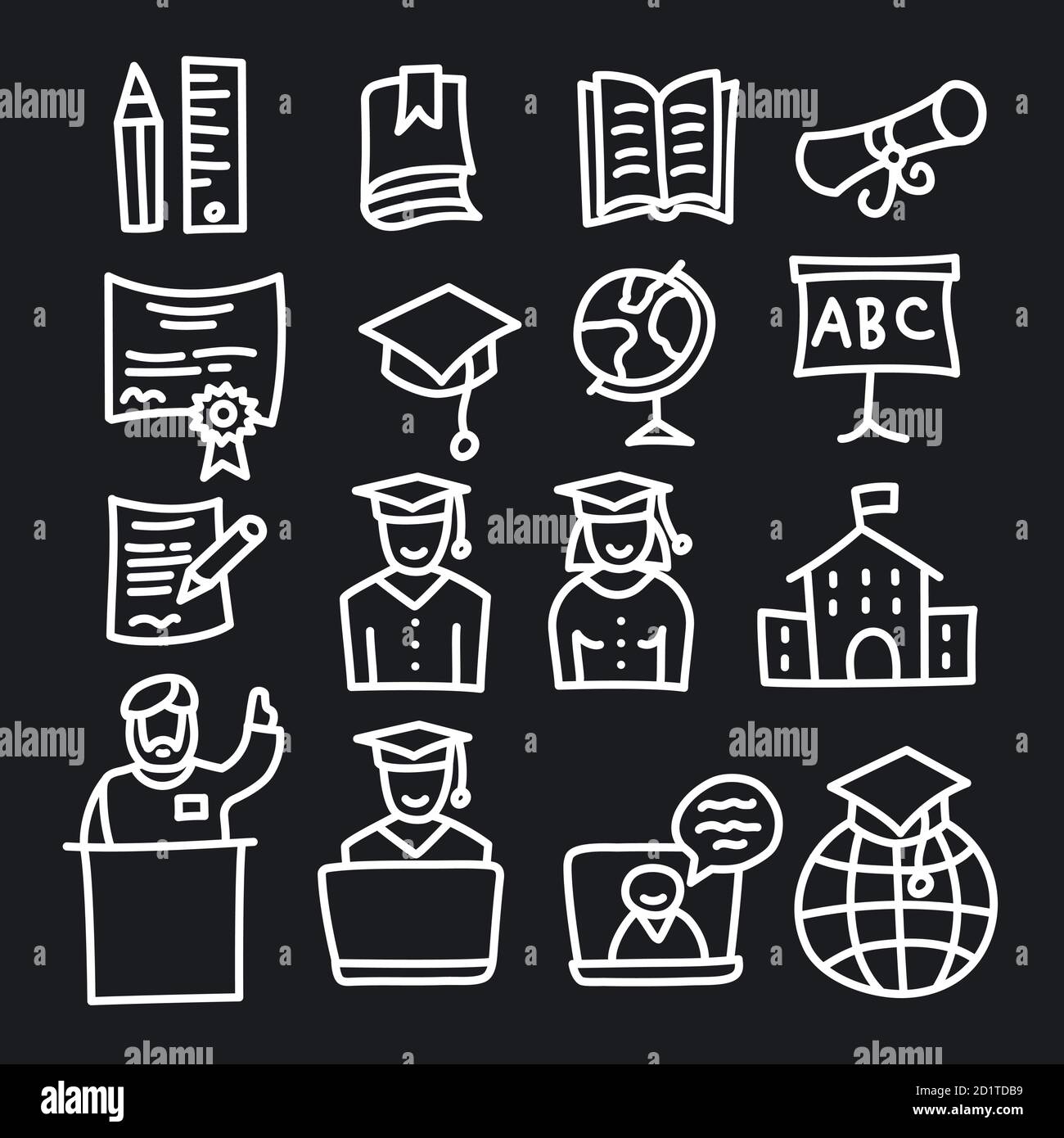illustration of the education and knowledge black and white icons set ...