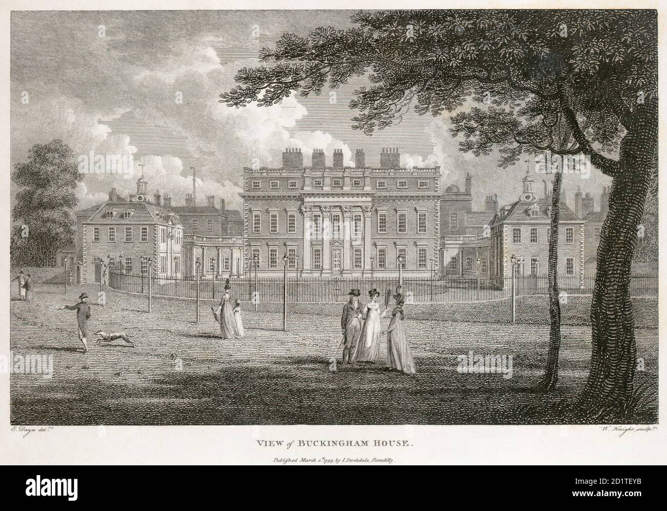 BUCKINGHAM PALACE, Buckingham Palace Road, City of Westminster, London. 'View of Buckingham House' dated 1799. W Knight sculp. Line engraving from the Mayson Beeton Collection. Stock Photo