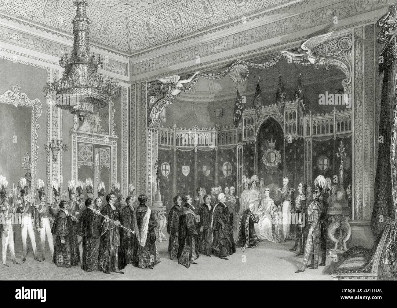 BUCKINGHAM PALACE, Buckingham Palace Road, City of Westminster, London. Interior of the Throne Room. Engraving dated 1840. From the Mayson Beeton Collection. Stock Photo