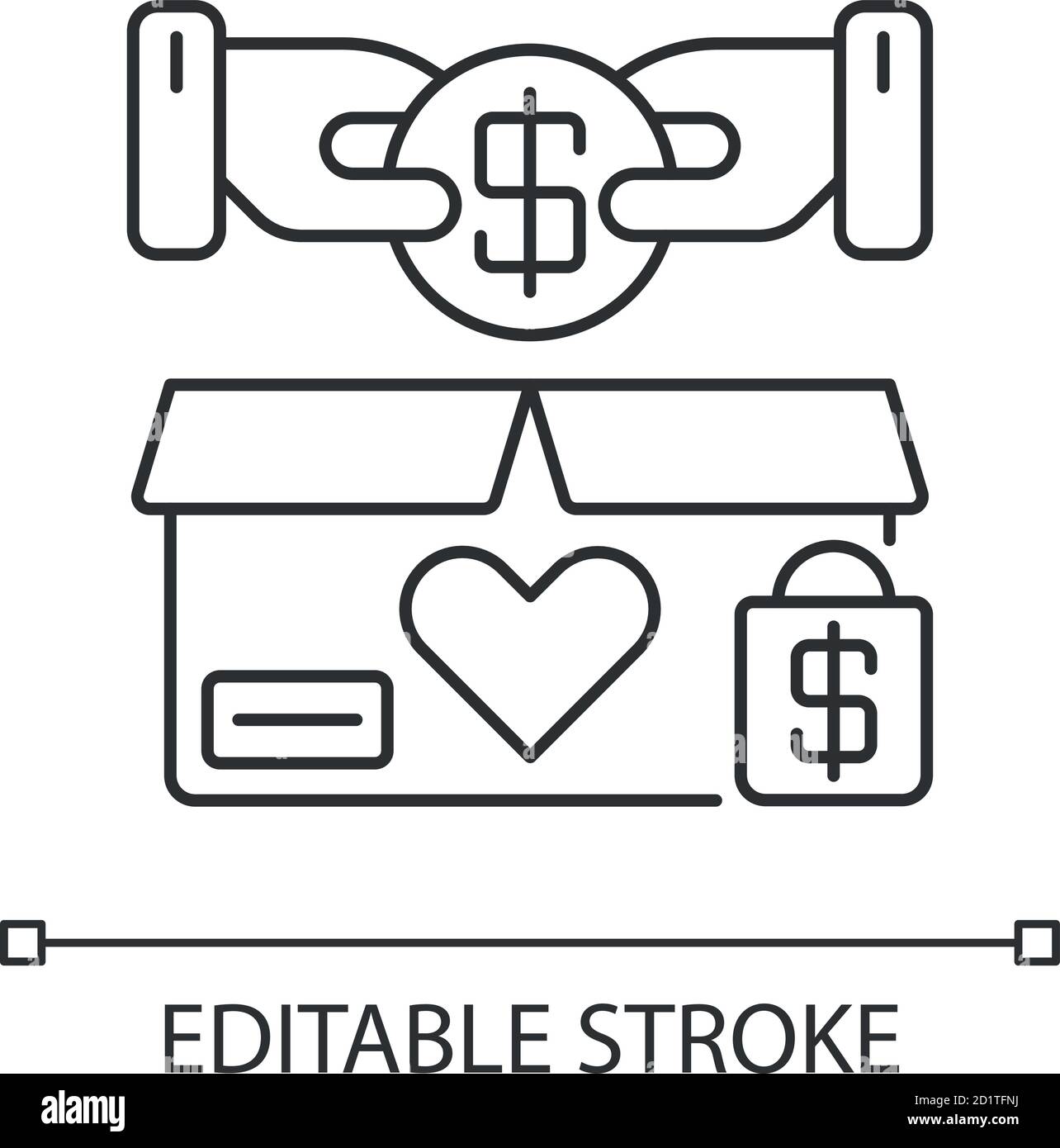 Charity shop pixel perfect linear icon Stock Vector