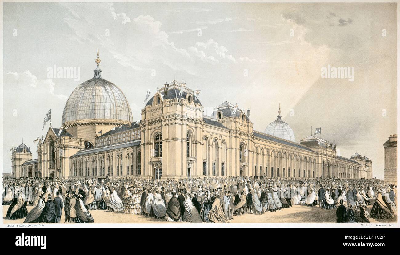 INTERNATIONAL EXHIBITION OF 1862, Kensington, London. The exhibition building. Aston Bragg delin. Lithograph in black and tints from the Mayson Beeton Collection. Stock Photo