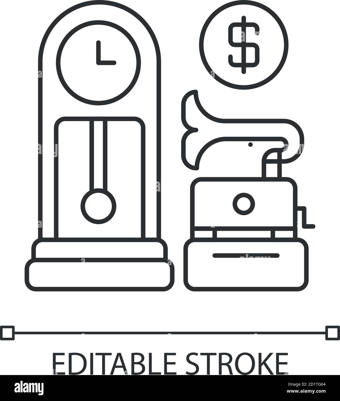 Antique store pixel perfect linear icon Stock Vector