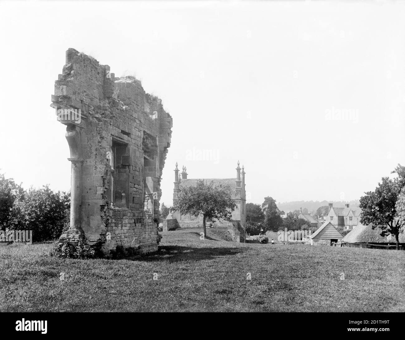 CAMPDEN HOUSE, Chipping Campden, Gloucestershire. The remains of the house of 1612, destroyed in 1645. It is an important fragment of Sir Baptist Hick's magnificent Flemish-baroque mansion of fine quality ashlar. The remains comprise part of one wall, from the west side of the south front. Photographed in 1908 by Henry Taunt. Stock Photo