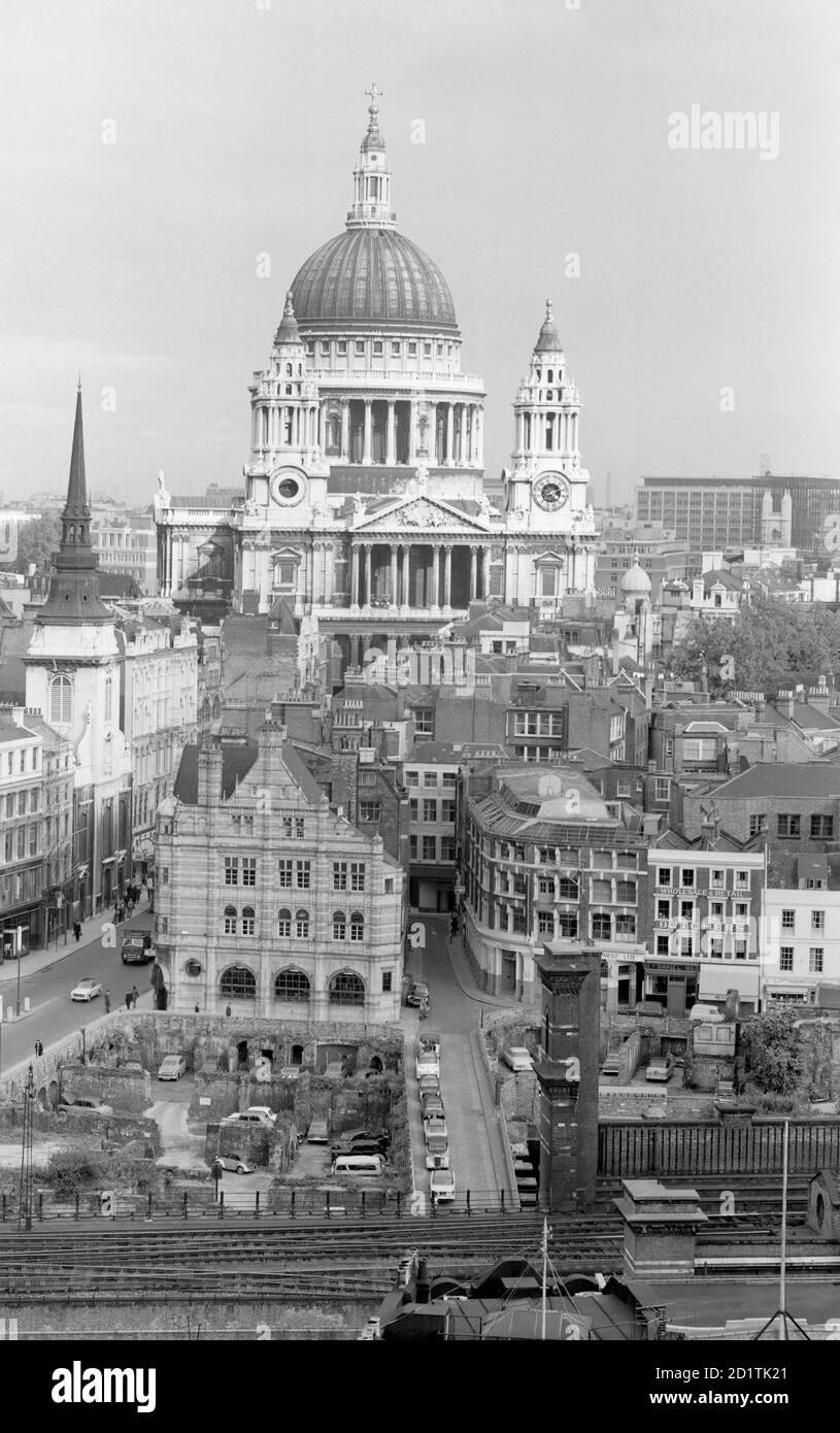 CITY OF LONDON. An elevated view of the City of London looking towards St Paul's Cathedral. The empty building plots being used as car parks in the foreground are bomb sites which had still not been developed when the photograph was taken. Photographed by Eric de Mare between 1950 and 1959. Stock Photo