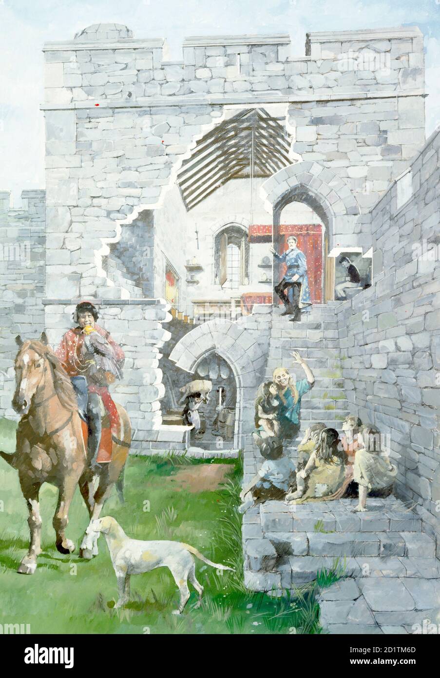 PICKERING CASTLE, North Yorkshire. Cutaway section of the tower. Reconstruction drawing by Ivan Lapper. Stock Photo