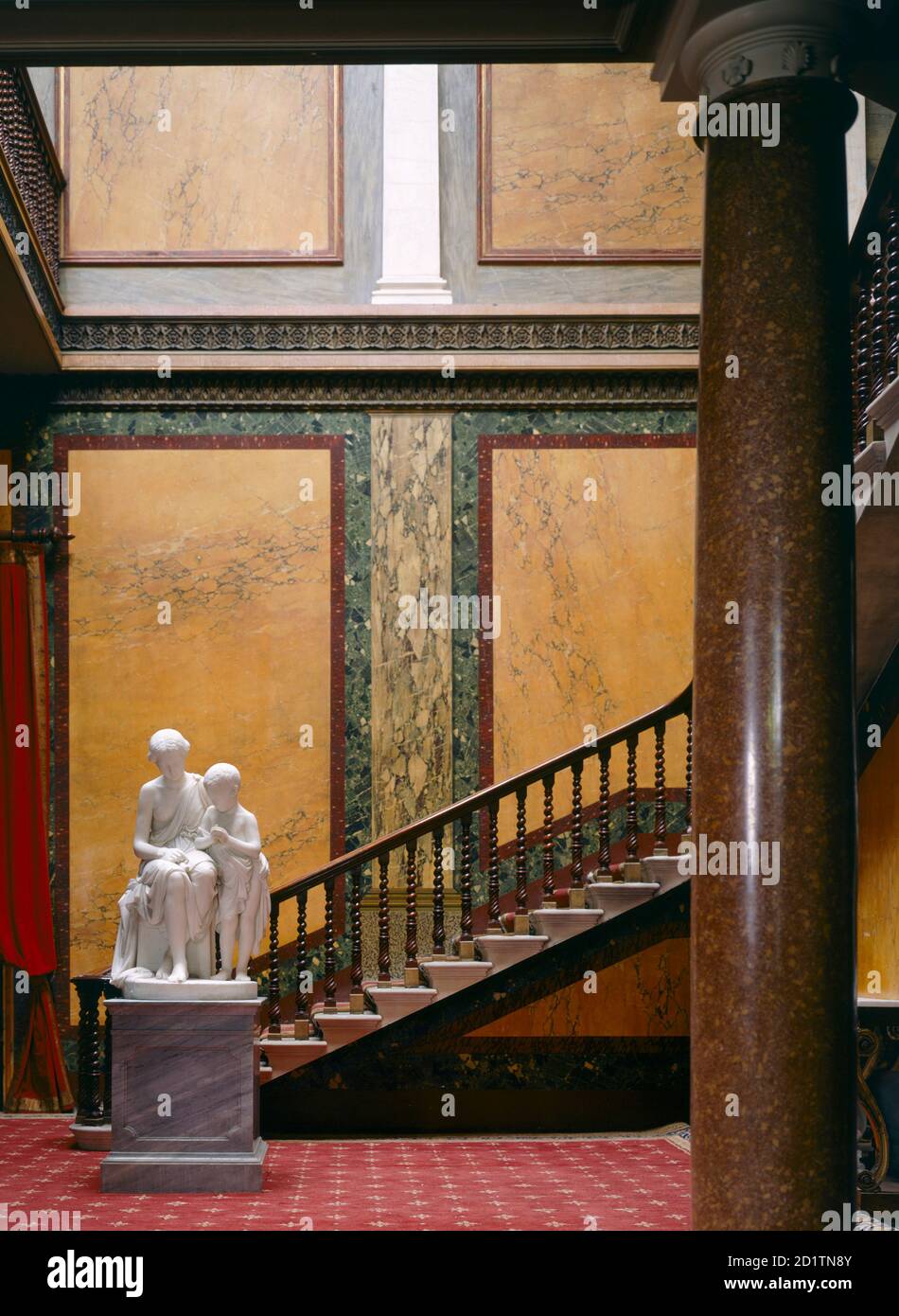 BRODSWORTH HALL, South Yorkshire. Interior view. Inner Hall. Staircase and statuary. Stock Photo