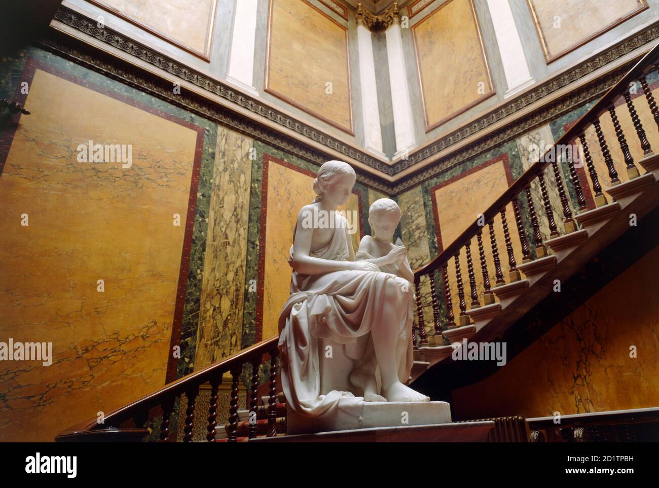 BRODSWORTH HALL, South Yorkshire. Interior view. Inner Hall. Staircase and statuary. Stock Photo