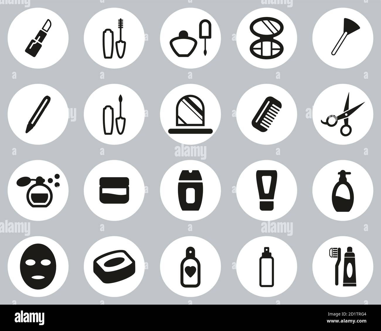 Beauty Products Or Cosmetics Icons Black & White Flat Design Circle Set ...