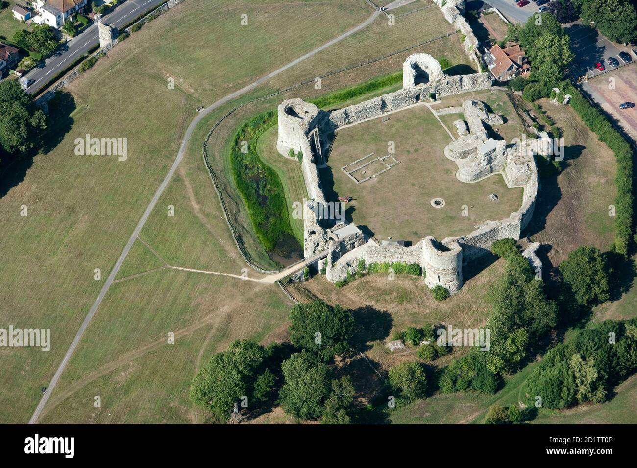 PEVENSEY CASTLE, East Sussex. Aerial view of the medieval inner bailey. Stock Photo