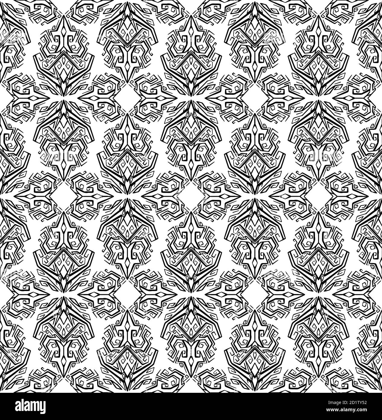Seamless black and white pattern with geometric boho ornaments. Tribal ...